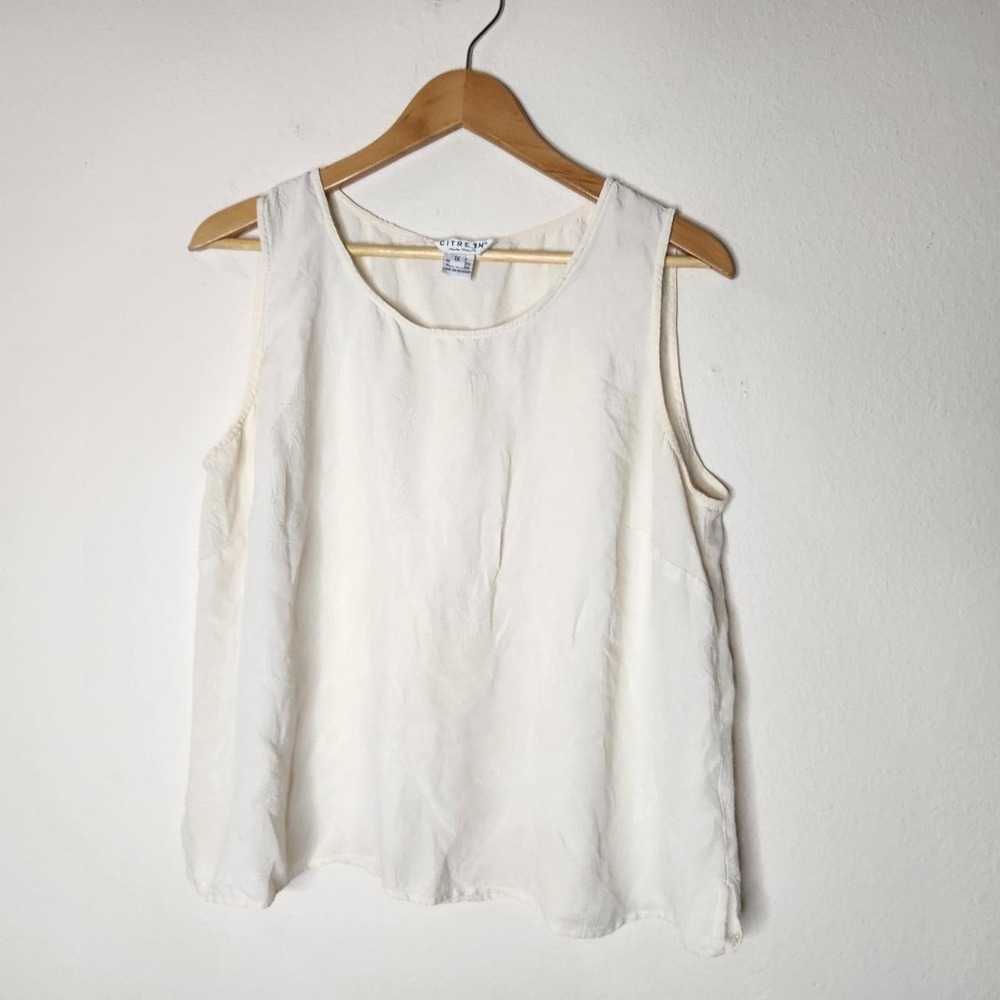 Citron Womens 100% Silk 1X Ivory Sleeveless Tank Top Floral Embossed